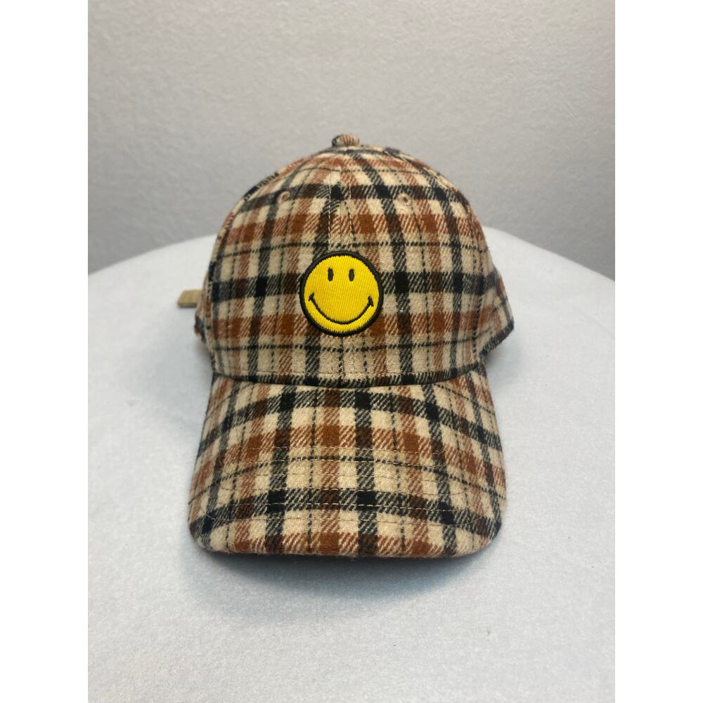 Aerie Smiley Wool Blend Baseball Hat in a brushed plaid pattern